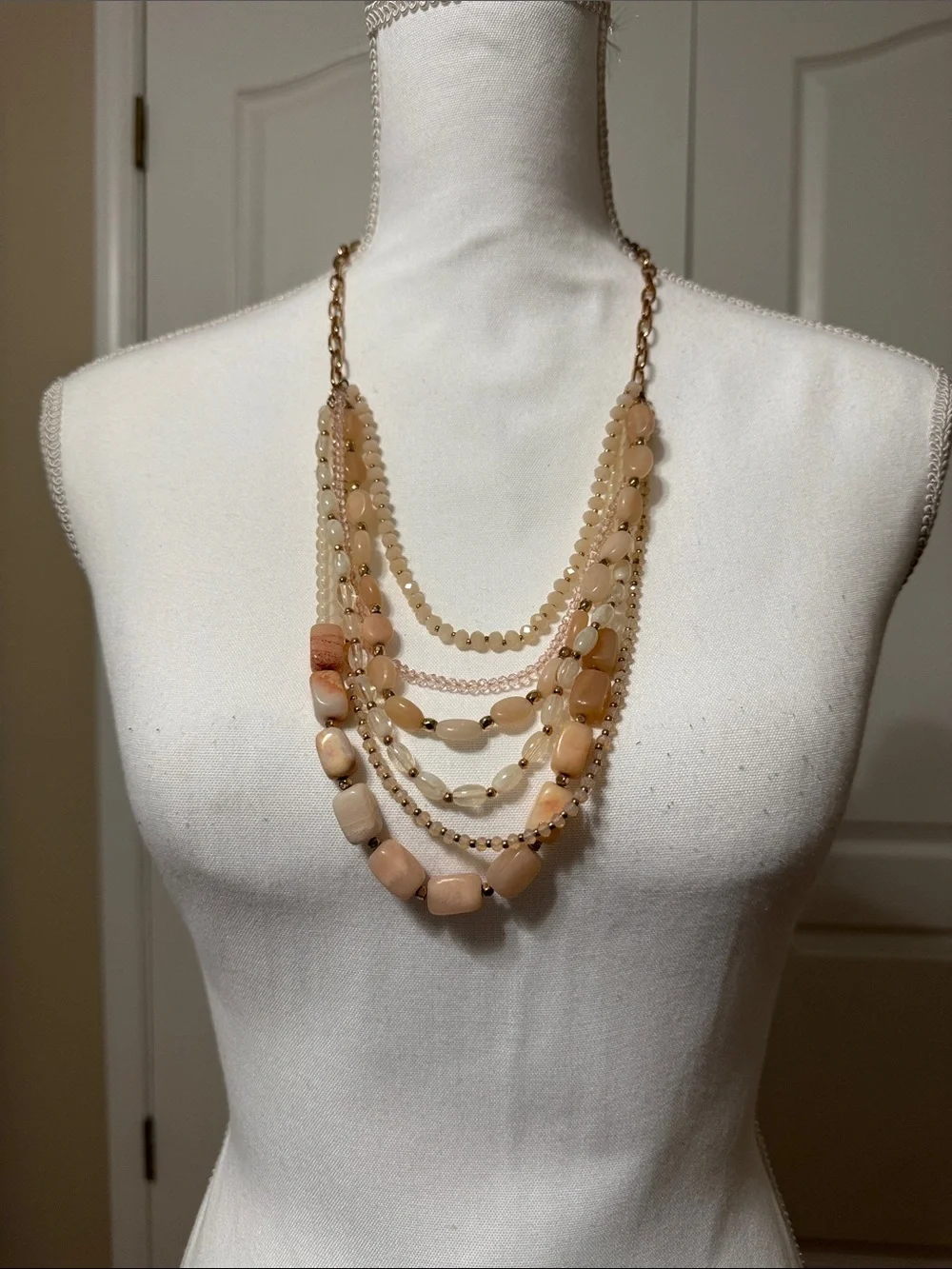 LOFT Layered Peach and Cream Beaded Necklace